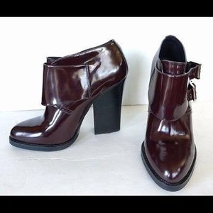 Aldo Burgundy Gold Buckle High Heel Ankle Booties